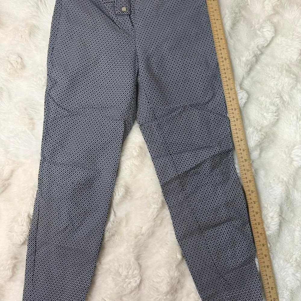 Akene Blue White Geometric Print Slim Ankle Pants Trousers Size 2